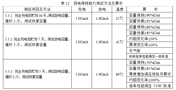 荷电坚持能力测试要领及要求表